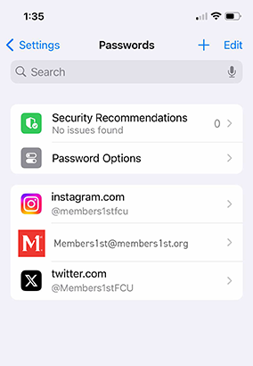 screenshot of password center on apple phone