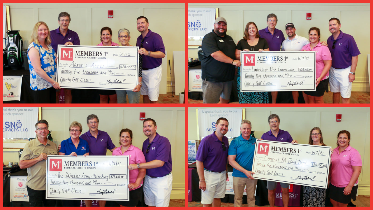 Golf outing check presentation to four charities