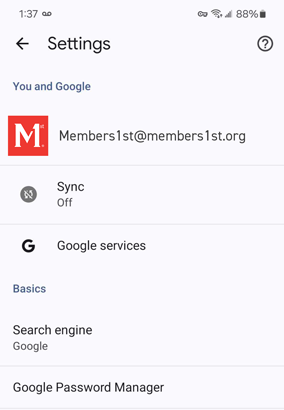 screenshot of google settings on android phone